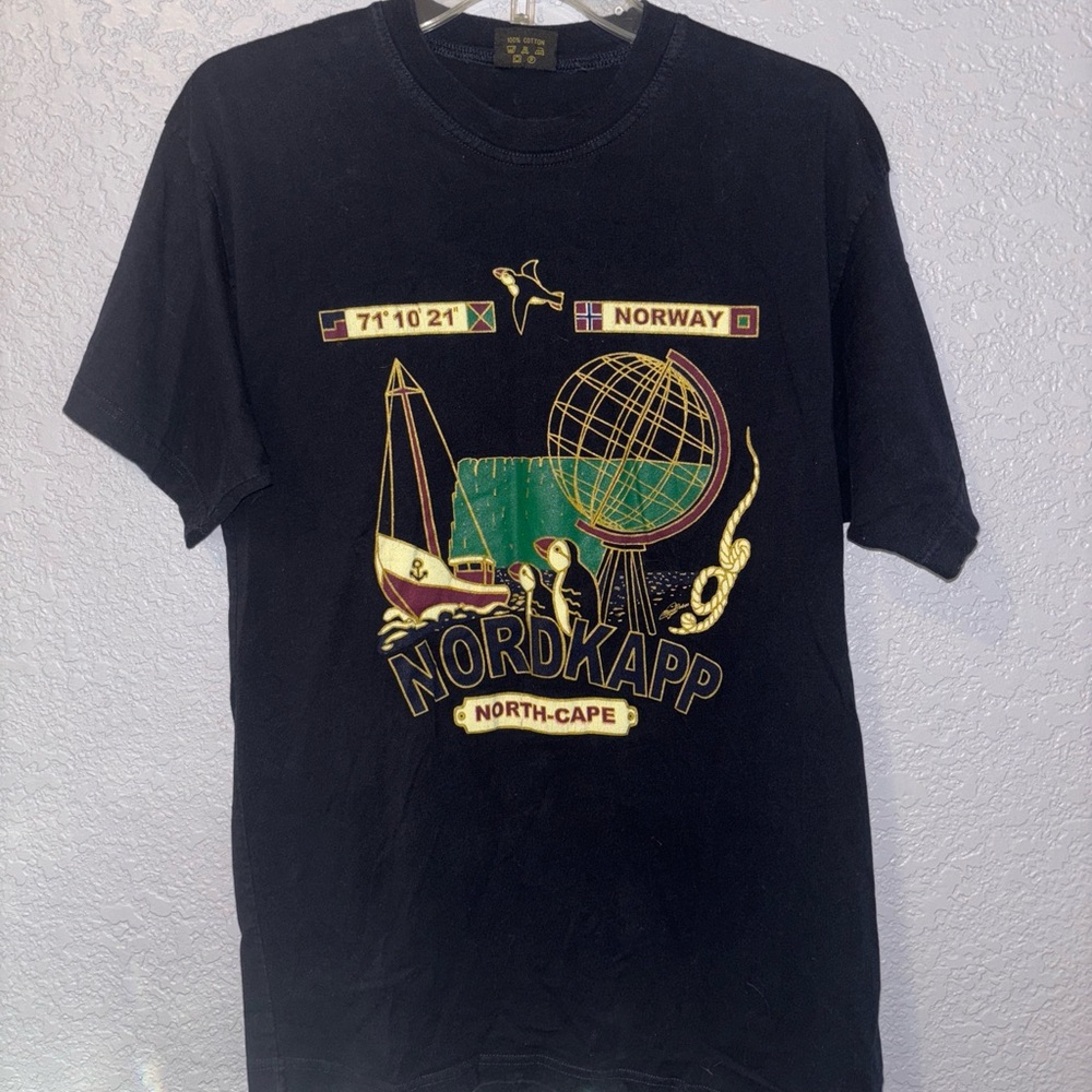 Vintage Norway T-Shirt Nord Suvenir Nordkapp North-Cape Mens M Navy Blue